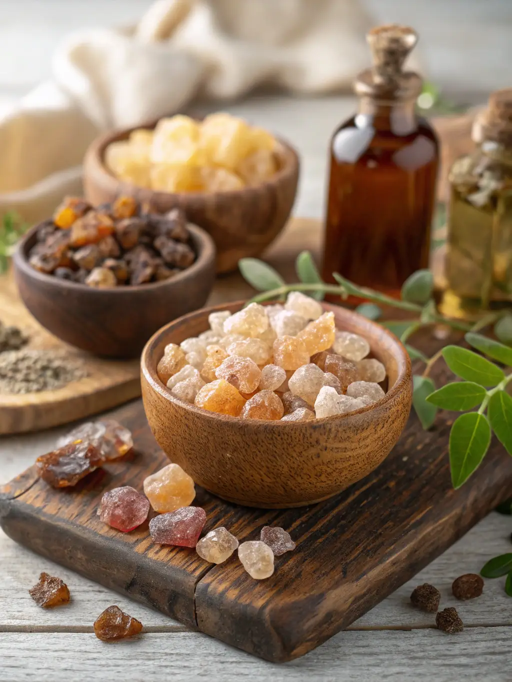 A close-up image of high-quality Somali Frankincense resin pieces, showcasing their golden color and natural texture, set against a dark background to emphasize their richness.